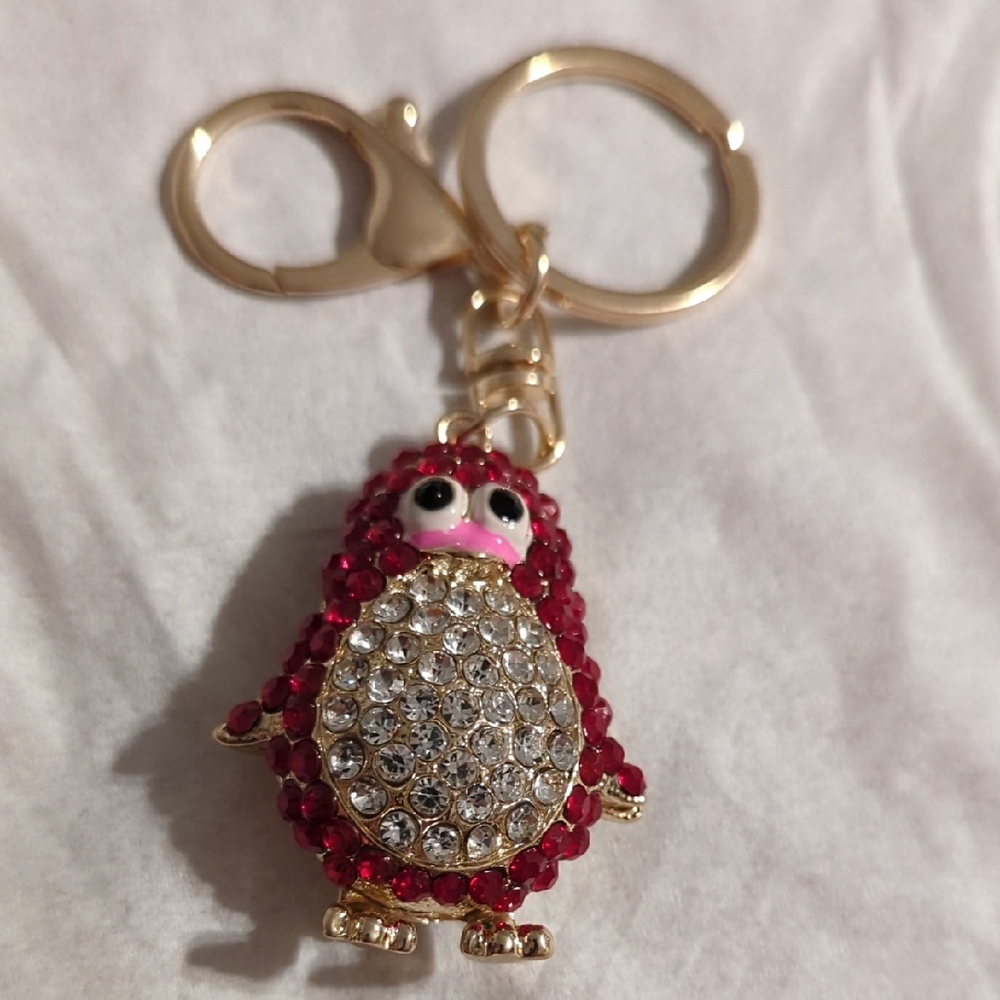 Red Crystal Penguin Keychain